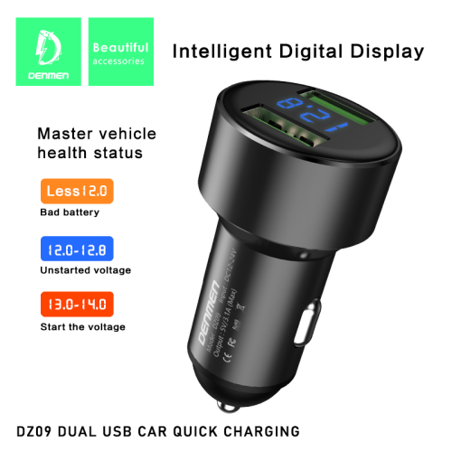 Автомобильный адаптер питания DENMEN DZ09 2USB LCD (черный) фото 2
