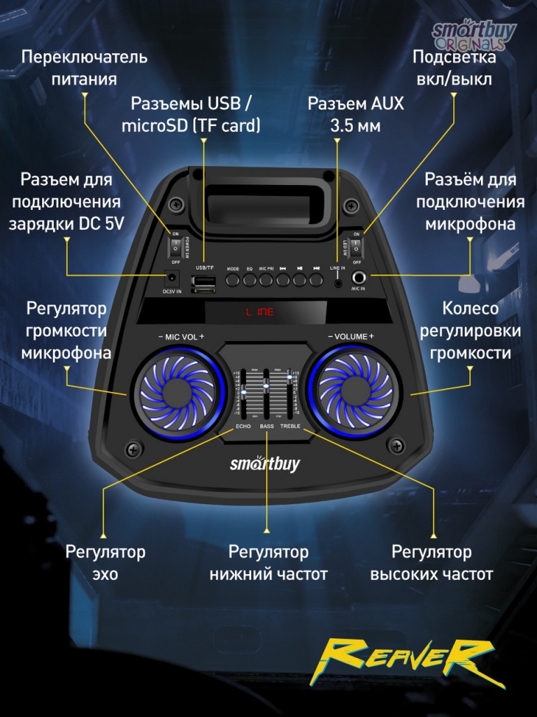 20 Вт, Bluetooth, EQ, MP3-FM, микрофон (SBS-560)