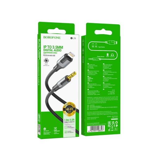 Аудио Адаптер BOROFONE BL19 Lightning - 3.5mm AUX (черный) фото 4
