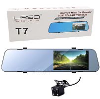 Автомобильный видеорегистратор зеркало LESA T7 + 2 камеры, зеркало заднего вида (черный)