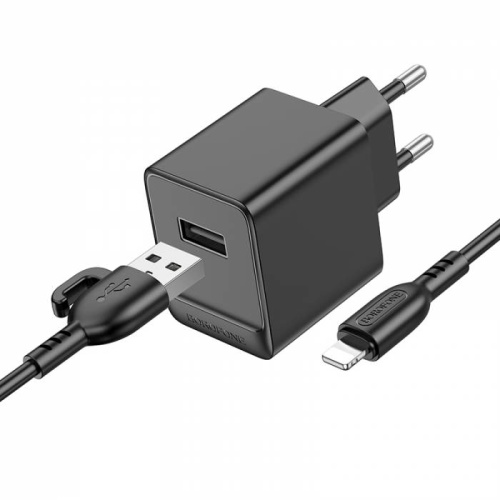 Сетевой адаптер питания BOROFONE BAS11A + кабель Lightning (черный) фото 2
