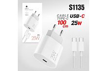 Сетевой адаптер питания DEESPI DE04 PD25W + кабель Type-C (белый) 