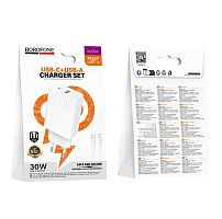 Сетевой адаптер питания BOROFONE BAS76A PD 30W QC 3.0 + кабель Type-C - Lightning (белый)