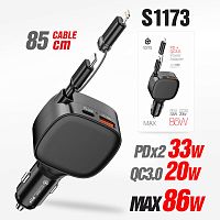 Автомобильный адаптер питания DEESPI ES15 86W PD33W + QC3.0 + кабель Type C - Lightning (черный)