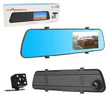 Автомобильный видеорегистратор зеркало DV-Pionieer 702 + 2 камеры , зеркало заднего вида (черный)