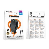 Сетевой адаптер питания BOROFONE BAS76A PD 30W QC 3.0 + кабель Type-C - Type-C (черный)