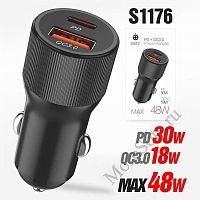 Автомобильный адаптер питания DEESPI ES12 QC3.0 + PD30W 48W (черный)