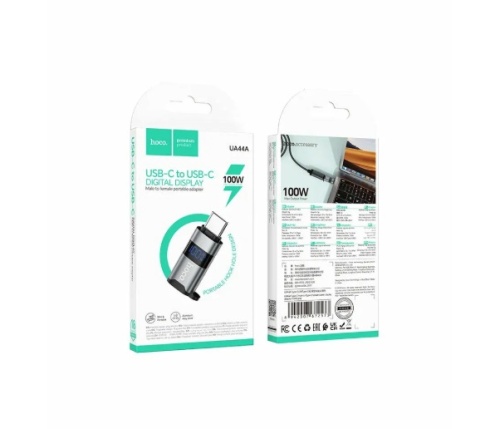 Переходник HOCO UA44A TC(m)-TC(f) с индикацией мощности PD 100W (серый)
