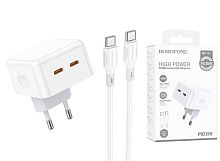 Сетевой адаптер питания BOROFONE BA76A + Type C-Type C PD 35W (белый)