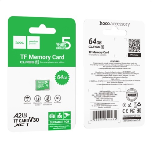 Micro SDXC карта памяти HOCO 64ГБ A2 Class 10, для видеонаблюдения