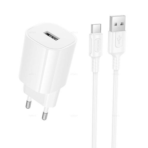 Сетевой адаптер питания BOROFONE BA101A 1USB 2.1A + кабель Type-C (белый) фото 2