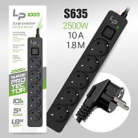Сетевой фильтр LP1005,5 розеток, С/3 10A с выкл. (черный) 1,8м