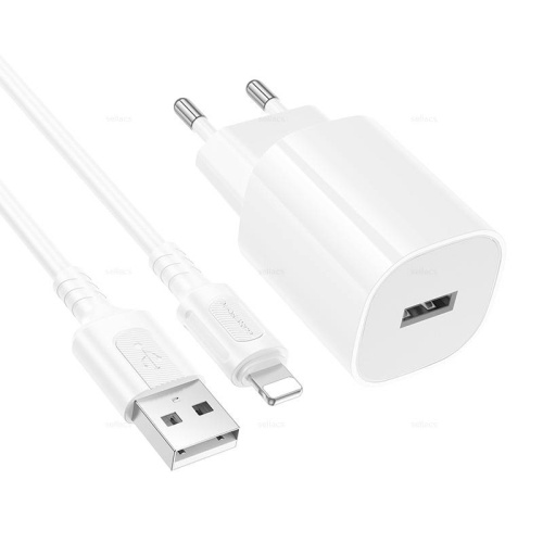 Сетевой адаптер питания BOROFONE BA101A 1USB 2.1A + кабель Lightning (белый) фото 3