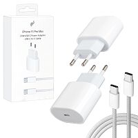 Сетевой адаптер питания USB-C 20W + кабель Type-C-Type-C 15 Pro Max с лого (белый)