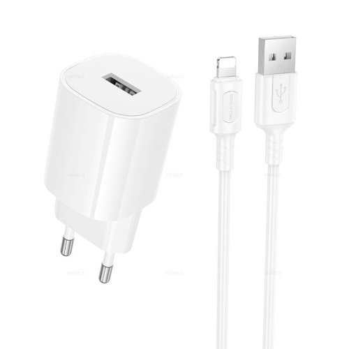 Сетевой адаптер питания BOROFONE BA101A 1USB 2.1A + кабель Lightning (белый) фото 2