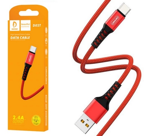 Кабель USB - TypeC DENMEN D02T (красный) 1м