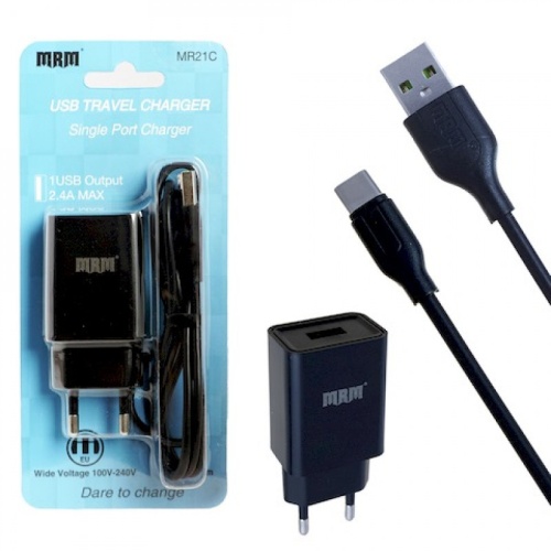 Сетевой адаптер питания MRM MR21 1USB 2.1A + кабель Type-C (черный)