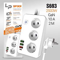Сетевой фильтр LP SF301 3р 3USB A + C Gan 45W/10A (белый) 2м