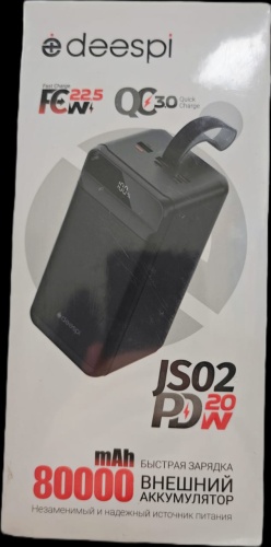 Портативный аккумулятор DEESPI JS02 80000 mAh 22.5W+ PD 20W (черный) фото 2
