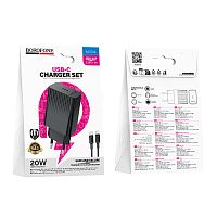 Сетевой адаптер питания BOROFONE BAS73A 1C PD 20W 3A + кабель Lightning-Type-C (черный)