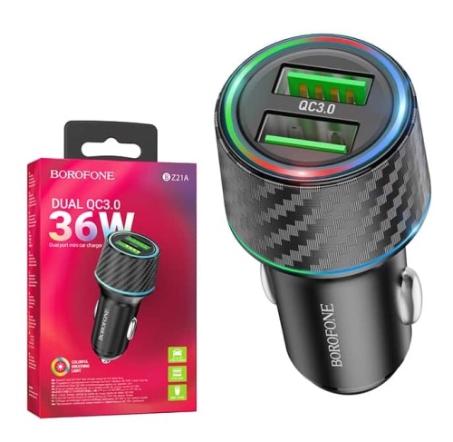 Автомобильный адаптер питания BOROFONE BZ21A Brilliant 36W QC 3.0 (черный)