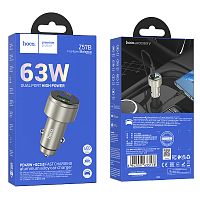 Автомобильный адаптер питания HOCO Z57B PD 45W + QC 3.0 (серый)