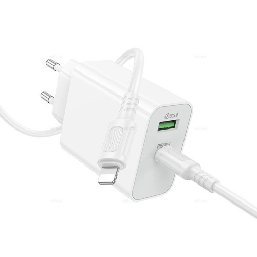 Сетевой адаптер питания BOROFONE BA108A PD 30W QC 3.0 + кабель Lighting-Type-C (белый) фото 2