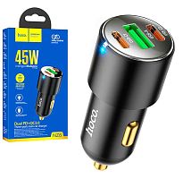 Автомобильный адаптер питания HOCO NZ6 QC 3.0+PD+PD 45W (черный)