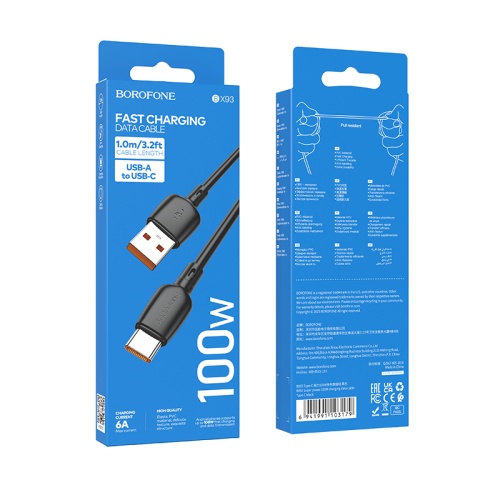 Кабель USB - TypeC BOROFONE BX93 100W (черный) 1м