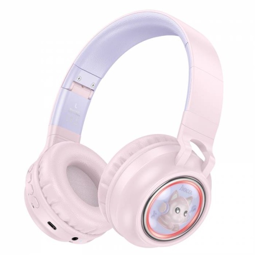 Полноразмерные Bluetooth наушники HOCO W50 (розовый) с котиком фото 2