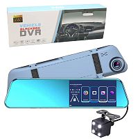 Автомобильный видеорегистратор зеркало 801 + 2 камеры, зеркало заднего вида (черный)
