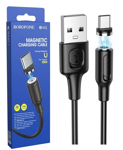 Кабель USB - TypeC BOROFONE BX41 магнитный (черный) 1м, мятая упаковка