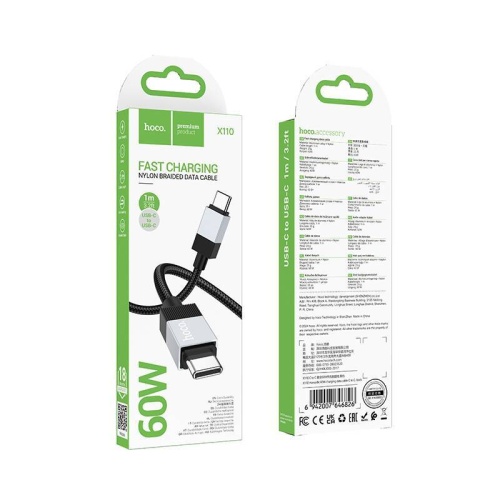 Кабель TypeC - TypeC HOCO X110 60W (черный) 1м