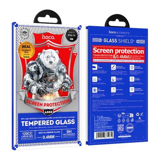 Защитное стекло HOCO HD A777 iPhone 16/15 (черный)