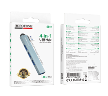 USB HUB BOROFONE FH1 USB/3USB 2.0/USB 3.0 (серый)