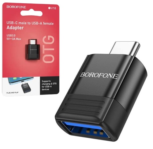 Переходник OTG BOROFONE BV18 USB - Type C (черный)