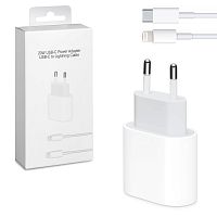 Сетевой адаптер питания USB-C 20W + кабель Lighting-Type-C без лого (белый)