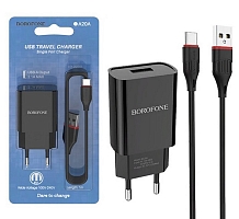 Сетевой адаптер питания BOROFONE BA20A 1USB 2.1A + кабель Type-C (черный)