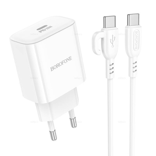 Сетевой адаптер питания BOROFONE BA81A PD 20W + кабель Type C - Type C (белый) фото 2