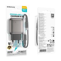 Сетевой адаптер питания BOROFONE BAS54A PD 20W + QC 3.0 + кабель Type-C - Lightning (черный)