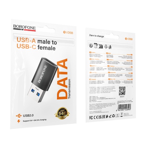 Переходник OTG BOROFONE BV26B USB - Type C USB 3.0 (черный)